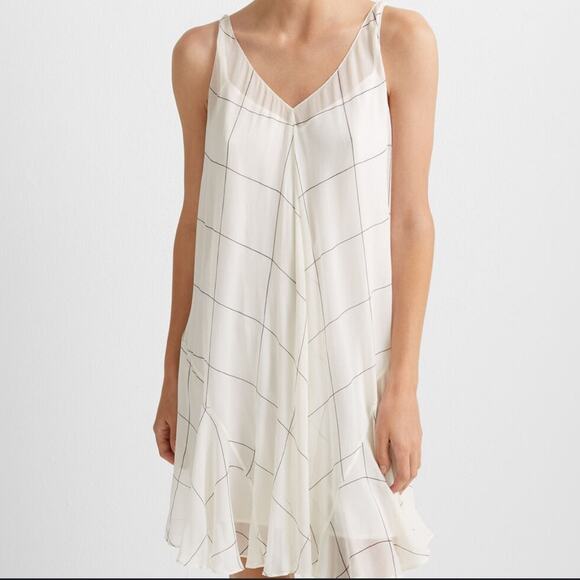Club Monaco White Slip Dress Black White Sheer Overlay Deep VNeck Flowy NWT ST7 - Picture 1 of 12